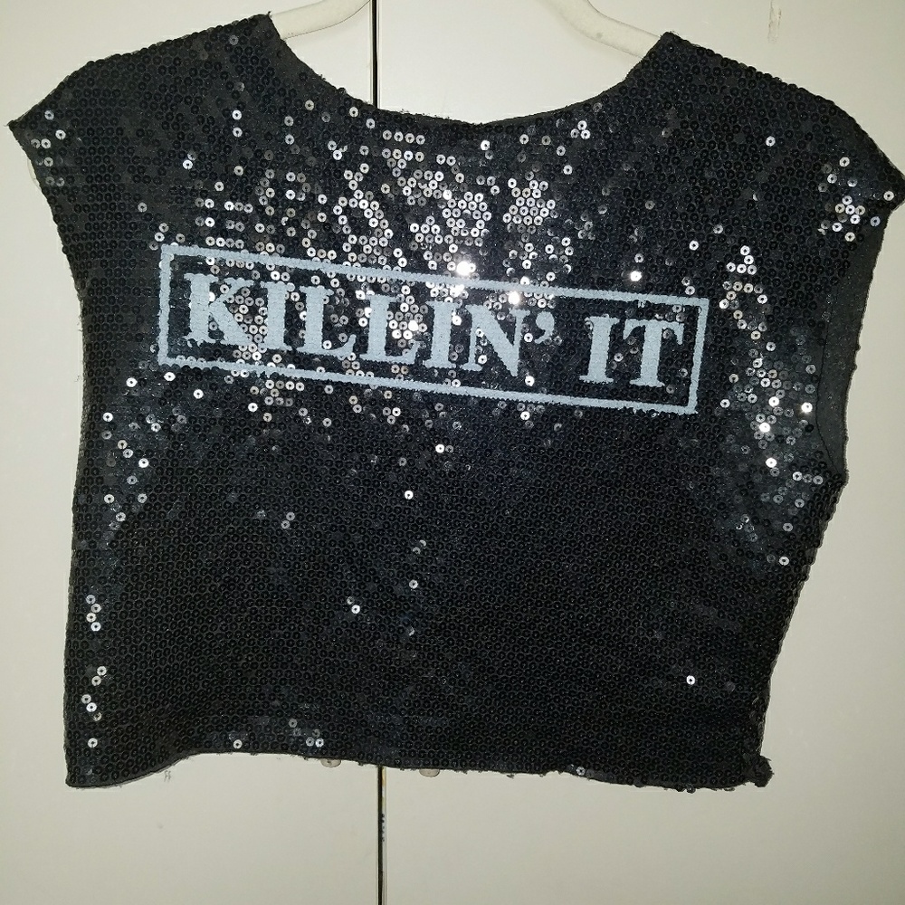 Black Sequin Crop Top